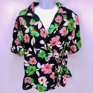 Who What Wear Floral Tie Front Top Womens Size S
